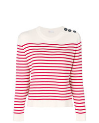 Женский бело-красный свитер с круглым вырезом в горизонтальную полоску от RED Valentino