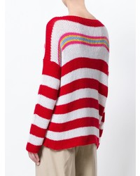 Женский бело-красный свитер с круглым вырезом в горизонтальную полоску от Ermanno Scervino
