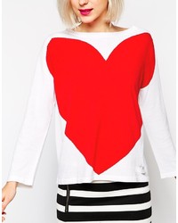 Женский бело-красный свитер с круглым вырезом с принтом от Love Moschino