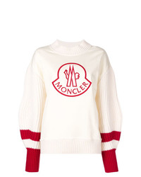 Женский бело-красный свитер с круглым вырезом с принтом от Moncler