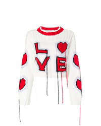 Женский бело-красный свитер с круглым вырезом с принтом от Philosophy di Lorenzo Serafini