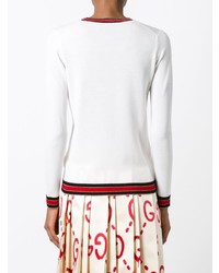 Женский бело-красный свитер с круглым вырезом от Gucci