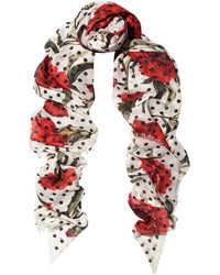 Женский бело-красный шарф в горошек от Dolce & Gabbana