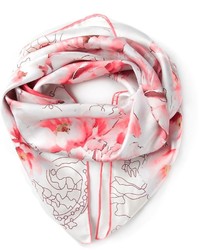 Женский бело-красный шарф с цветочным принтом от Elie Saab