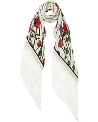 Женский бело-красный шарф с цветочным принтом