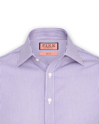 Бело-пурпурная классическая рубашка в вертикальную полоску