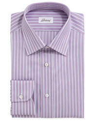 Бело-пурпурная рубашка в вертикальную полоску