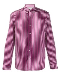 Бело-пурпурная рубашка с длинным рукавом в вертикальную полоску