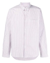 Мужская бело-пурпурная рубашка с длинным рукавом в вертикальную полоску от A.P.C.