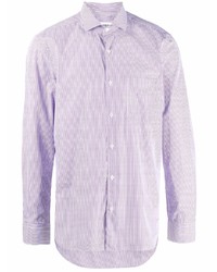 Мужская бело-пурпурная рубашка с длинным рукавом в вертикальную полоску от Aspesi
