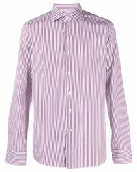 Мужская бело-пурпурная рубашка с длинным рукавом в вертикальную полоску от Canali