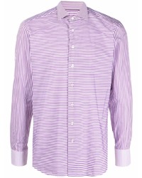 Мужская бело-пурпурная рубашка с длинным рукавом в вертикальную полоску от Etro