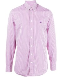 Мужская бело-пурпурная рубашка с длинным рукавом в вертикальную полоску от Etro