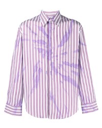 Мужская бело-пурпурная рубашка с длинным рукавом в вертикальную полоску от MSGM