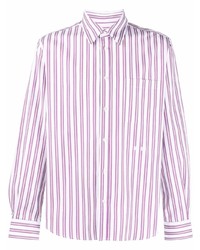 Мужская бело-пурпурная рубашка с длинным рукавом в вертикальную полоску от MSGM