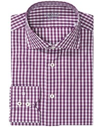 Бело-пурпурная рубашка с длинным рукавом в мелкую клетку