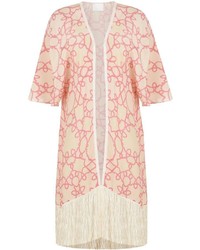 Бело-розовое кимоно c бахромой