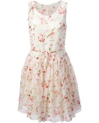 Бело-розовое повседневное платье с цветочным принтом от RED Valentino