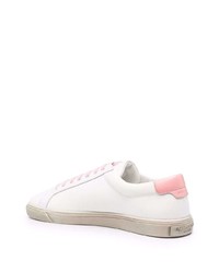 Мужские бело-розовые кожаные низкие кеды от Saint Laurent