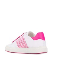 Мужские бело-розовые кожаные низкие кеды от Philipp Plein