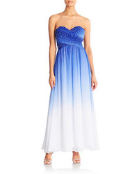 Бело-синее вечернее платье с украшением