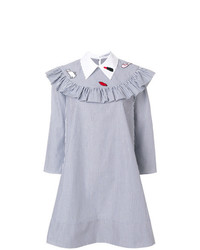 Бело-синее платье-рубашка в вертикальную полоску от Vivetta