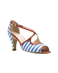 Бело-синие босоножки на каблуке от Lenora