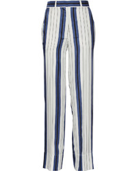 Женские бело-синие брюки-галифе в вертикальную полоску от Protagonist