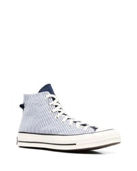 Мужские бело-синие высокие кеды из плотной ткани от Converse