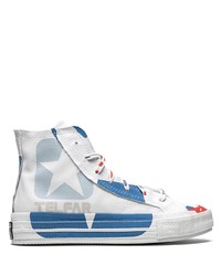 Мужские бело-синие высокие кеды из плотной ткани от Converse