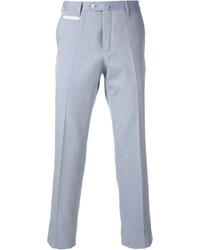 Мужские бело-синие классические брюки в вертикальную полоску от Corneliani