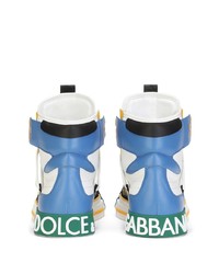 Мужские бело-синие кожаные высокие кеды от Dolce & Gabbana