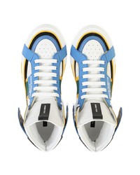 Мужские бело-синие кожаные высокие кеды от Dolce & Gabbana