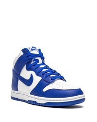 Мужские бело-синие кожаные высокие кеды от Nike