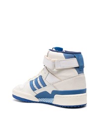 Мужские бело-синие кожаные высокие кеды от adidas