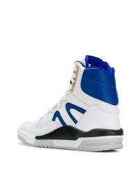 Мужские бело-синие кожаные высокие кеды от Versace