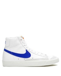 Мужские бело-синие кожаные высокие кеды от Nike