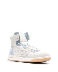 Мужские бело-синие кожаные высокие кеды от Misbhv