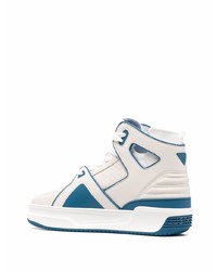 Мужские бело-синие кожаные высокие кеды от Just Don