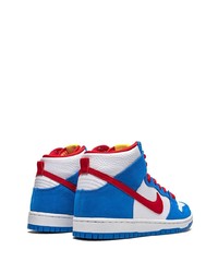 Мужские бело-синие кожаные высокие кеды от Nike