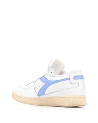 Мужские бело-синие кожаные низкие кеды от Diadora
