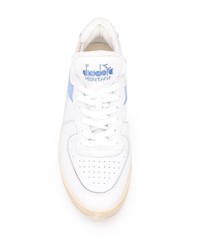 Мужские бело-синие кожаные низкие кеды от Diadora