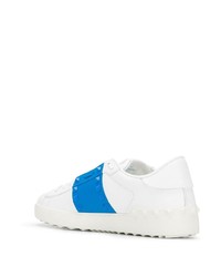 Мужские бело-синие кожаные низкие кеды от Valentino