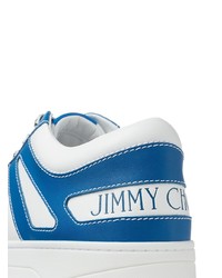 Мужские бело-синие кожаные низкие кеды от Jimmy Choo