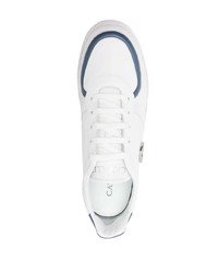 Мужские бело-синие кожаные низкие кеды от Roberto Cavalli