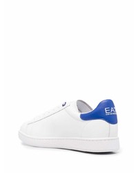 Мужские бело-синие кожаные низкие кеды от Ea7 Emporio Armani