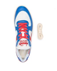 Мужские бело-синие кожаные низкие кеды от Diadora