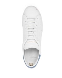 Мужские бело-синие кожаные низкие кеды от Officine Creative