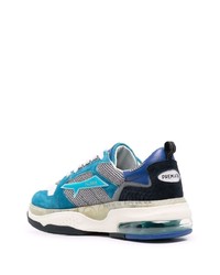 Мужские бело-синие кожаные низкие кеды от Premiata