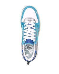 Мужские бело-синие кожаные низкие кеды от Premiata